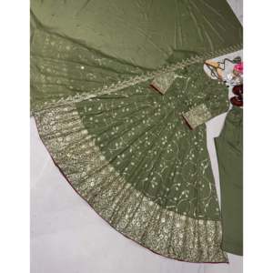 Robe Anarkali de créateur, coupe trapèze, élégante, avec dupatta et basse en mousseline, idéale pour les soirées - Product Image 3