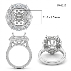 Bague semi-montée en or blanc 18 carats avec diamant marquise octogonal, design unique et exquis, pour sertissage de pierres précieuses. - Product Image 3