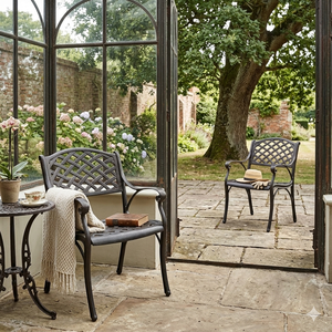 Traditional metal outdoor dining set with <b>round</b> <b>table</b> and four chairs durable garden furniture for courtyard <b>patio</b> timeless desi - Product Image 5