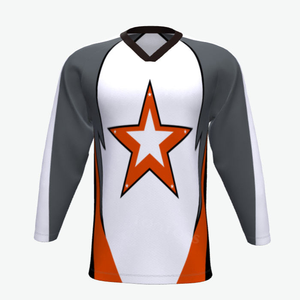 Maillot de hockey sur glace personnalisé pour homme, col en V, manches longues, motif géométrique, polyester respirant, coupe régulière pour adulte - Product Image 3
