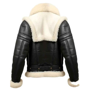 Brown Sheep Leather Men's Windproof Jacket Sherpa Lined Stand Collar <b>Zip</b>-<b>Up</b> Regular Fit Winter Outerwear with Logo Embossed 240g - Product Image 2