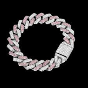 <b>Iced</b> <b>Out</b> Pink White Cuban Link <b>Chain</b> for Men Lab Diamond Hip Hop <b>Chain</b> Premium Bling Jewelry Statement <b>Chain</b> Export Quality - Product Image 1