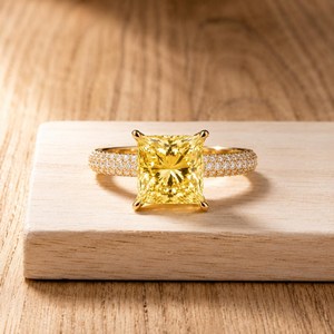 แหวนหมั้นเพชรทรงกลมเจียระไนแบบบริลเลียนท์สีเหลืองทองคำแท้ 10K 14K 18K สำหรับผู้หญิง - Product Image 2