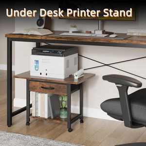 Soporte de Impresora de 2 Niveles para Oficina en Casa, Color Marrón, con Cajón de Almacenamiento, Mesa Grande para Escritorio, Compatible con Fax, Impresora 3D, Escáner y Laptop - Product Image 2