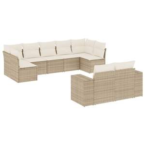 Set Divano da Giardino in Rattan PE e Poliestere Beige a 9 Pezzi, Comodo Set da 9 Pezzi - Product Image 2