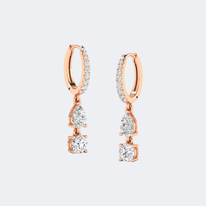 1.40 CTW Round and Pear <b>Diamond</b> Two-Stone Huggie Drop <b>Earrings</b> - Product Image 6