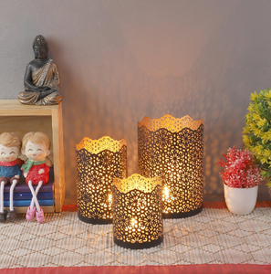 Modern three-tier silver metal candelabra stand with engraved geometric accents. Available at wholesale price. - Product Image 6