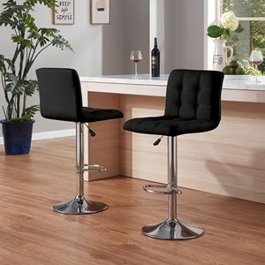 Set di 2 Sgabelli da Bar Alti con Cuscino Quadrato, Sgabelli da Bar Neri con Schienale e Poggiapiedi, 1 Set - Product Image 3
