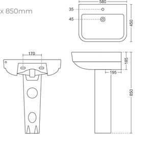 Exclusivo lavabo de cerámica con pedestal para lavandería, lavabo de porcelana para baño de 580x450x850mm, lavabo para lavar ropa, juego Febri - Product Image 6