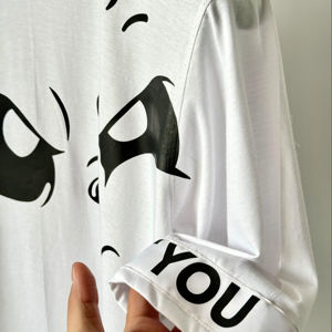 T-shirts streetwear pour hommes, design mignon avec visage de panda, polyester/coton tricoté, manches courtes, graphisme personnalisé - Product Image 2