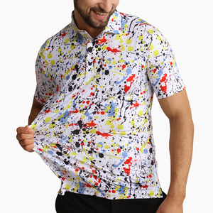 เสื้อโปโลแขนสั้นพิมพ์ลายสีน้ำเงินสำหรับผู้ชาย ทรงลำลอง ระบายอากาศได้ดี ผ้าฝ้ายอ๊อกซ์ฟอร์ด 100% - Product Image 3