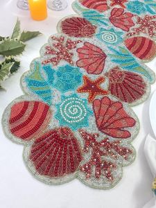 Camino de Mesa en Forma de Corazón con Cuentas Hechas a Mano, Ecológico, Tela Resistente, Colores Rojo/Rosa/Blanco, Grosor de 5mm - Product Image 4