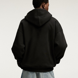 เสื้อฮู้ดโอเวอร์ไซส์ผู้ชาย สีน้ำเงินล้วน ผ้าฟลีซ สวมใส่สบายๆ ในฤดูใบไม้ร่วง มีกระเป๋า แขนยาว ทรงปกติ ผ้าฝ้ายถัก - Product Image 6