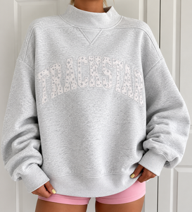 Sudadera Personalizada para Mujer, Color Gris Jaspeado, Cuello Alto, Talla Grande, Felpa Gruesa, Apliques Bordados Trackstar, DDP OEM - Product Image 1