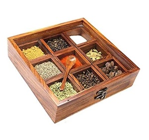 Moulin à épices et sel en bois pour cuisine, dernier design avec 4 récipients carrés pour ranger les épices et les herbes, vente chaude, faible MOQ, best-seller - Product Image 4