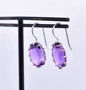 Handmade Amethyst Dangle Earrings 925 Sterling <b>Silver</b> Gemstone Jewelry For Women February Birthstone Elegant - Product Image 5