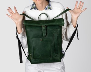 Genuine Leather <b>Roll</b> Top Rucksack With Trolley Sleeve Laptop Bag For Business Travel Wholesale LTBP-0292 - Product Image 1