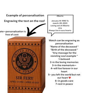 โกศไม้ทำมือสำหรับทหารอากาศ – โกศอนุสรณ์สำหรับใส่เถ้ากระดูก มีหลายขนาด ของที่ระลึกเพื่อความทรงจำ โดย AYAANS - Product Image 3