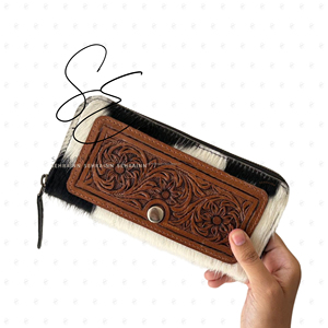 Pochette en cuir artisanal pour femme, cuir sculpté, cuir à poils, fermeture éclair, portefeuille personnalisé, sac à main western cowgirl, cadeau pour elle - Product Image 2