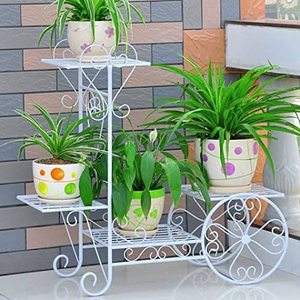 Support à fleurs en métal blanc avec roulettes pour plantes d'intérieur, design moderne, finition thermolaquée - Product Image 6