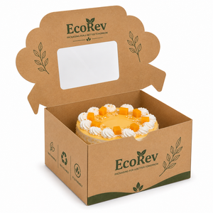 EcoRev Bakery Boxes With Window Kraft Paper Rigid Packaging For Macarons And Cakes Recyclable Food <b>Container</b> - Product Image 2