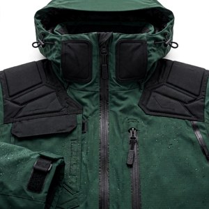 Veste matelassée imperméable à capuche pour homme, verte et noire, en polyester, fermeture éclair, style sportif, pour l'hiver et les activités de plein air - Product Image 5