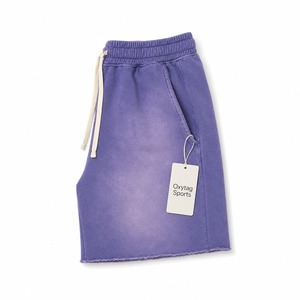 Shorts de survêtement personnalisés pour hommes, style vintage, en molleton délavé à l'acide, avec ourlet brut, coupe oversize, cordon de serrage, en French Terry épais, décontractés - Product Image 5
