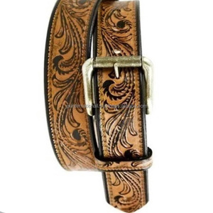 Ceinture en cuir artisanale pour homme, motif floral western, véritable cuir repoussé, pour cowboy et cowgirl - Product Image 1