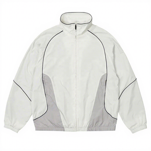 Men's White Color Blocking Windproof <b>Racer</b> <b>Jacket</b> Stand Collar Zipper Closure Sporty Style Polyester Shell Spring Wear - Product Image 5