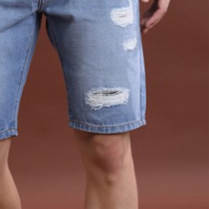 Pantalones Cortos de Mezclilla Desgastados para Hombre, de Alta Demanda, a la Moda, Azules, Casuales, de Algodón, Estilo Urbano, Ajustados, Ropa de Verano, Hip Hop - Product Image 6