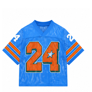 เสื้อฟุตบอลตาข่ายสีน้ำเงินแบบยูนิเซ็กซ์ ปี 2026 หมายเลข 24 ลายทางสีส้ม คอจีน แขนสั้น ระบายอากาศได้ดี พิมพ์ลาย โพลีเอสเตอร์ - Product Image 4