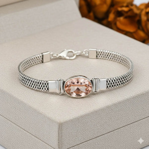 Bracelet à maillons tendance bohème fait main en argent sterling plaqué, avec morganite ovale, ajustable, pour femme, idéal pour les fêtes - Samrat Jewels - Product Image 1