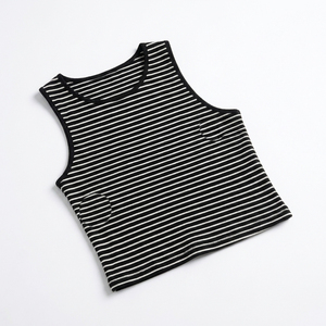 Top corto sin mangas a rayas para mujer, camiseta sin mangas a rayas, chaleco de punto acanalado al por mayor, camisola corta, blusa de verano de ajuste ceñido - Product Image 1