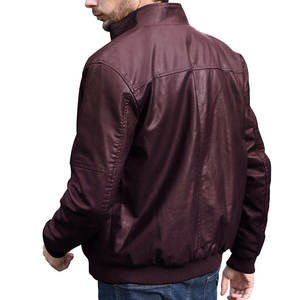 Blouson Bomber en Cuir PU Bordeaux pour Homme, Style Moto Biker, Col Montant, Fermeture Éclair, Coupe Classique, Idéal pour l'Automne - Product Image 2