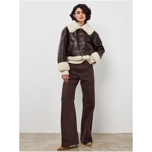 Customized Ladies Winter Motorcycle <b>Jacket</b> <b>Leather</b>-Look <b>Suede</b> Thickly Lined Faux Fur Retro Solid Short - Product Image 2