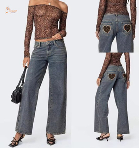 Ladies' Mid Waist Regular Fit Breathable Distressed Jeans with Patchwork Design Spring Season Full Length Denim Pants - Product Image 1