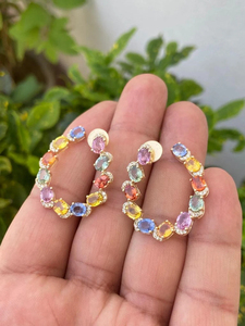 14K Gold Rhodium Plated Luxury Multi Sapphire Hoop Earrings with Diamond Accents for Wedding & Gift Fine Jewelry - Product Image 3