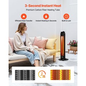 Riscaldatore Elettrico a Infrarossi da Esterno 1500W con Telecomando, 3 Velocità, Timer 24H e Protezioni di Sicurezza Multiple - Product Image 2