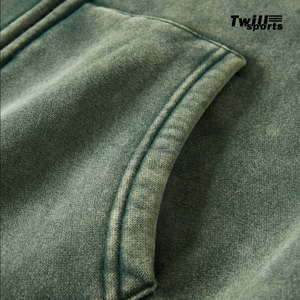 Sudadera con capucha y cremallera Twill Sports, verde lavado, de algodón polar, personalizada, con lavado ácido vintage para hombre, invierno 2026 - Product Image 5