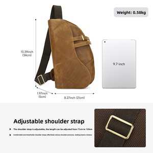 Sac bandoulière vintage en cuir véritable Crazy Horse pour homme, fabriqué sur mesure en usine, avec fermeture éclair - Product Image 2