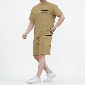 Ensemble de survêtement décontracté unisexe pour l'été, 100% coton tricoté, respirant, léger, confortable, vêtements de sport décontractés - Product Image 1