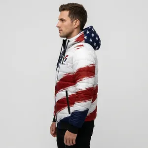 Chaqueta Acolchada con Capucha para Hombre Storm Fit, Estampado de Bandera Americana, Cortavientos, Deportiva, Cierre de Cremallera, 100% Poliéster, Corte Regular - Product Image 6