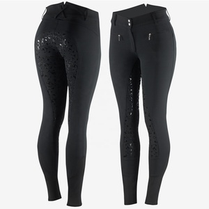 78% Polyamide 22% Spandex Seasonal Ladies Black Silicone Seat Horse Riding Breeches with <b>Lace</b> Pockets - Product Image 5
