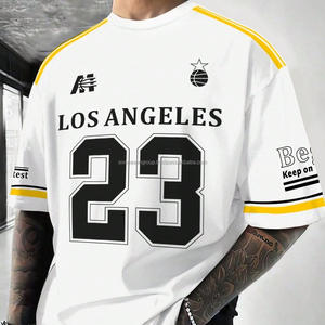 Camiseta Personalizada con Logotipo, Estilo Retro Urbano para Hombre, Hombros Caídos, Vintage, de Carreras, Tejida, de Algodón Orgánico, con Gráfico de Letras - Product Image 5