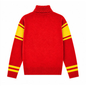 Pull à col roulé rouge et jaune NSPDK Sorority avec rayures jaunes et logo brodé, style preppy, pull d'hiver pour femmes - Product Image 4