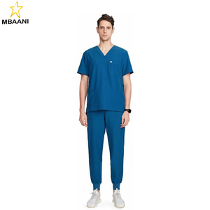 Scrubs Set for <b>Men</b> — Classic V-Neck Stretch Top & Jogger <b>Pants</b> <b>Yoga</b> Waistband, 8 Pockets - Product Image 1
