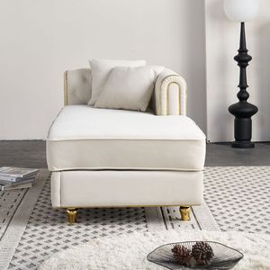 Chaise Longue in Velluto da 66,9 W, Arredamento Moderno di Lusso con Schienale Trapuntato e 2 Cuscini Decorativi per Soggiorno, Camera da Letto, Appartamento - Product Image 3