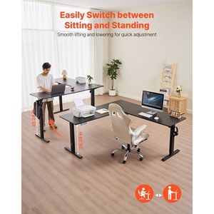 Dual Hooks Heavy Duty Electric Adjustable Height L-Shaped Corner Gaming Desk Carbon Steel <b>Computer</b> <b>Table</b> High Office Desks - Product Image 2