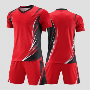 Ensemble maillot et short de football rouge personnalisé, uniforme d'équipe sublimé, vêtements de sport athlétiques en gros - Product Image 1
