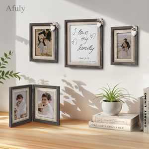 Vintage Wooden Photo <b>Frame</b> Shabby Nature Brown with <b>White</b> Heart and Favours for Wedding Burlap - Product Image 5